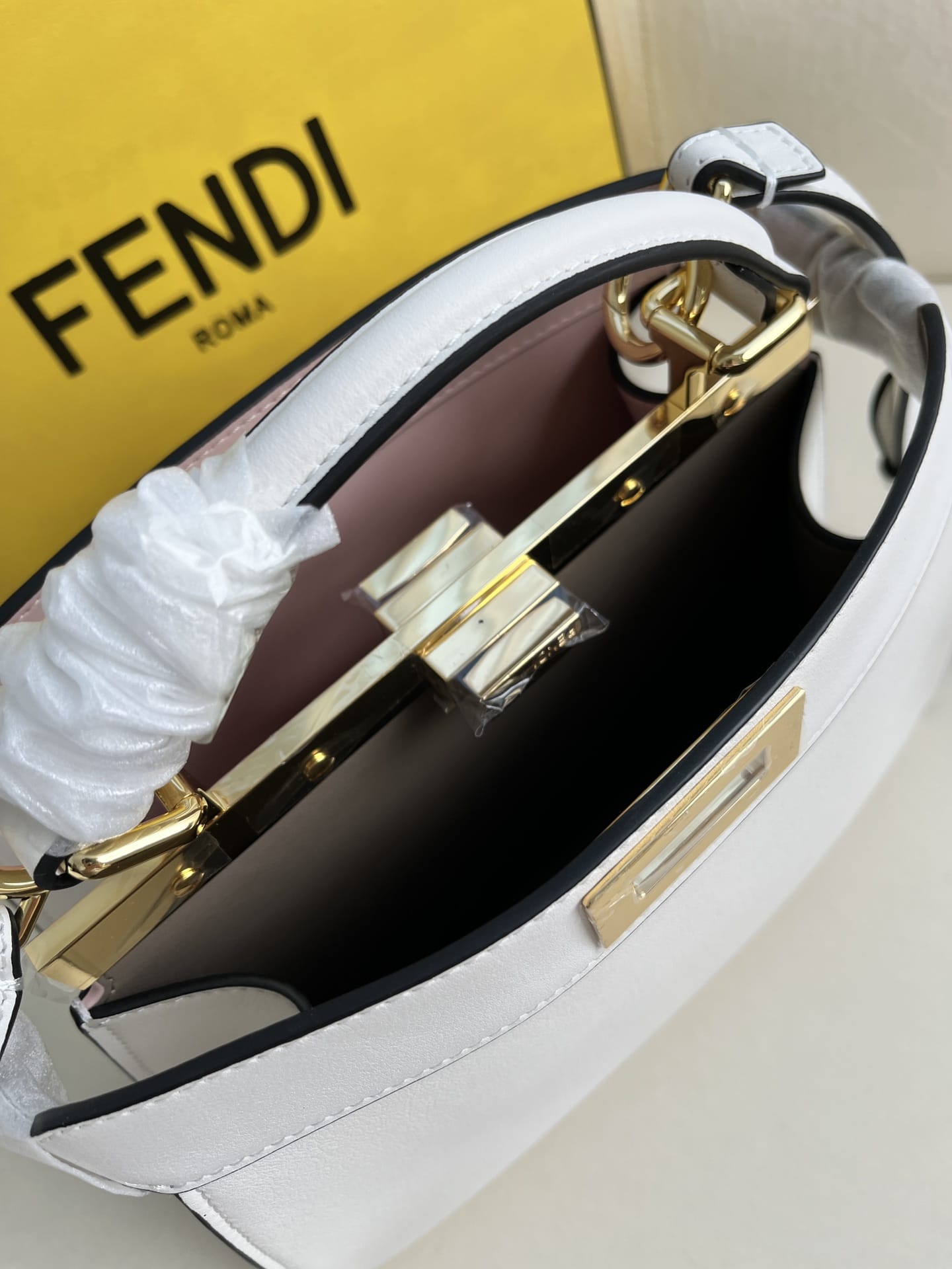 FENDI TIMELESS Peekaboo ISeeU Small White Calfskin Bag