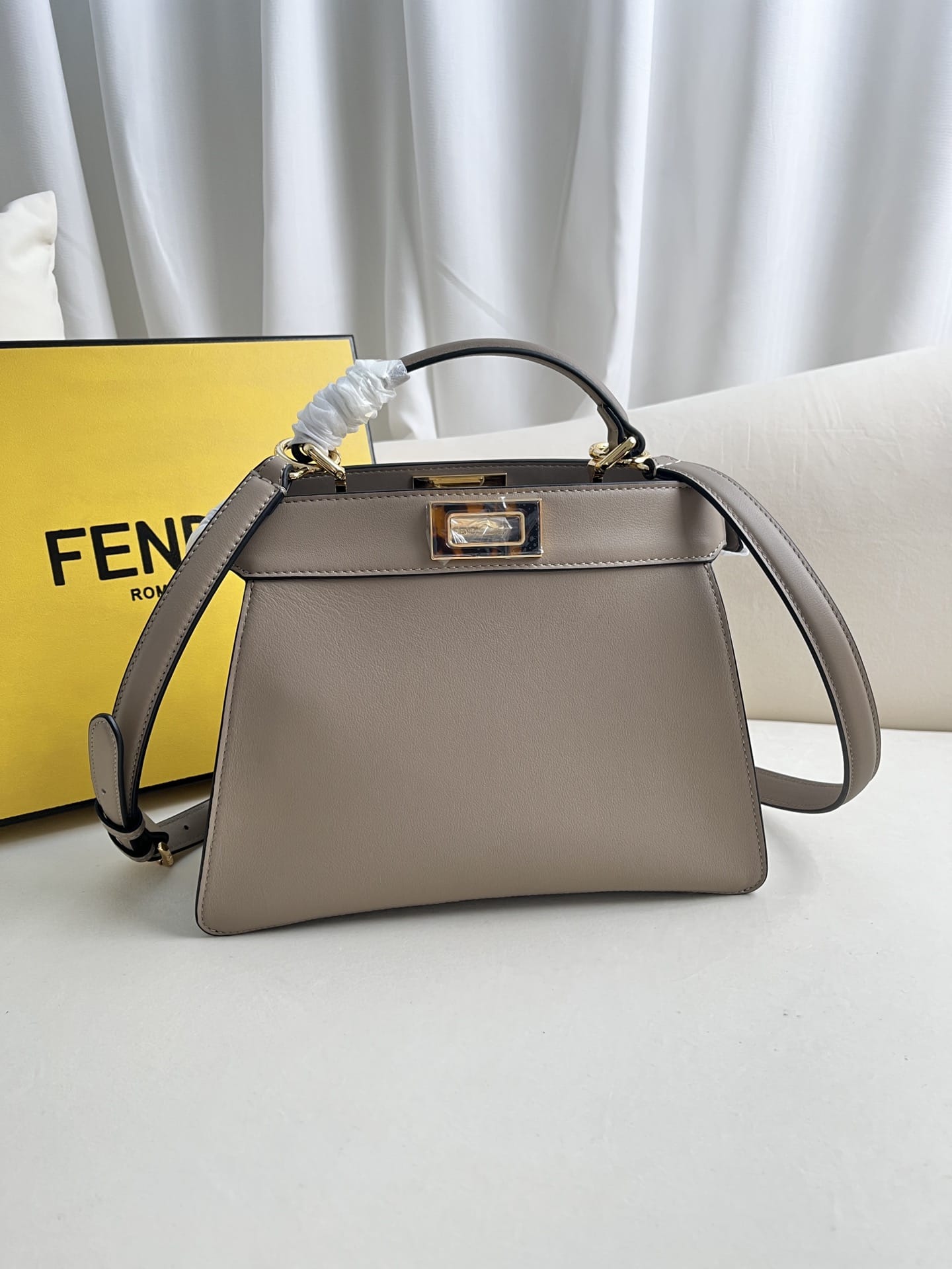 FENDI TIMELESS Peekaboo ISeeU Small Dove Gray Calfskin Bag