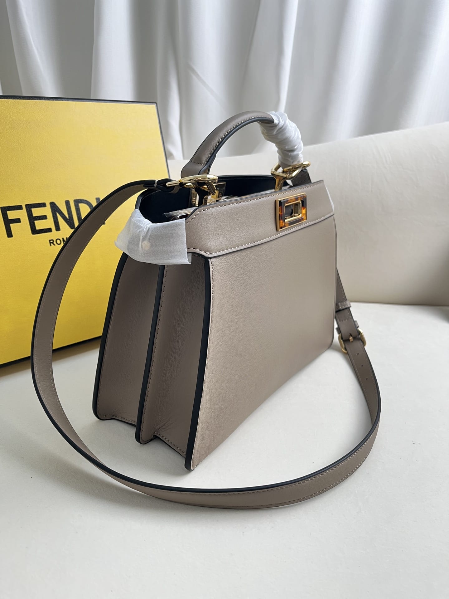 FENDI TIMELESS Peekaboo ISeeU Small Dove Gray Calfskin Bag