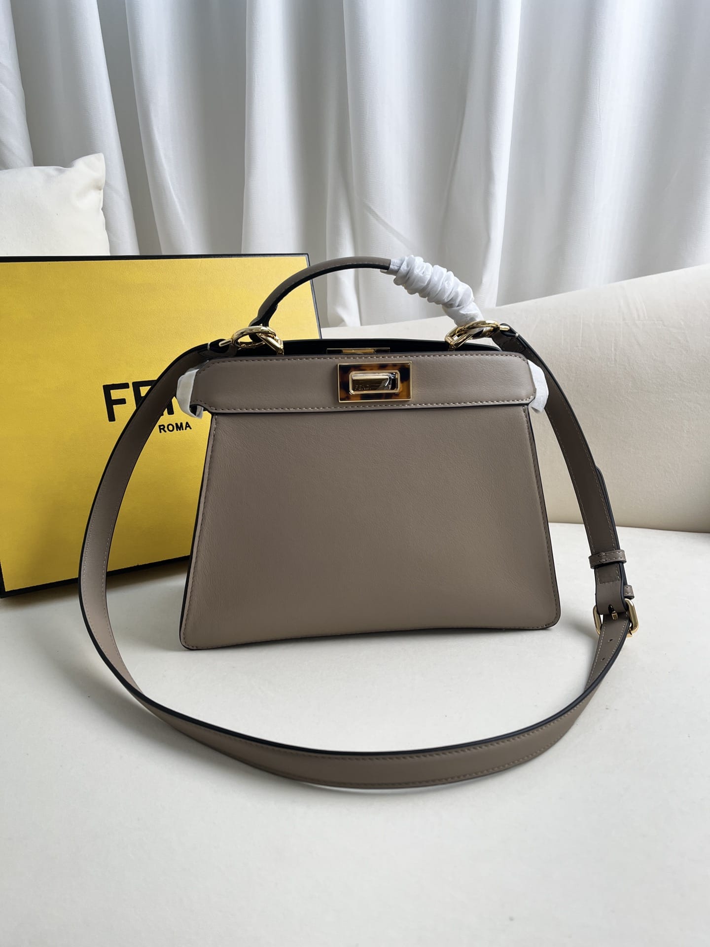 FENDI TIMELESS Peekaboo ISeeU Small Dove Gray Calfskin Bag