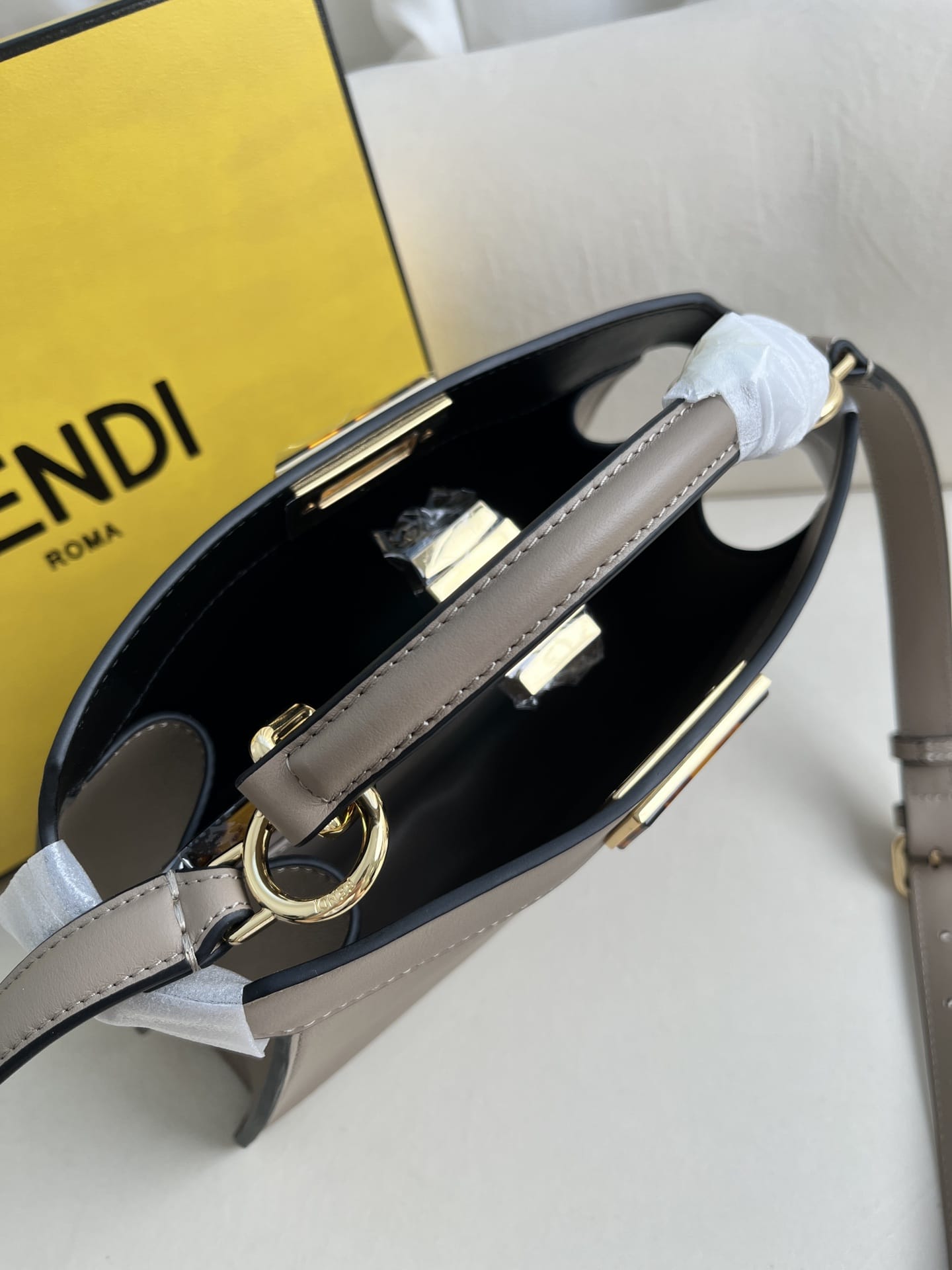 FENDI TIMELESS Peekaboo ISeeU Small Dove Gray Calfskin Bag