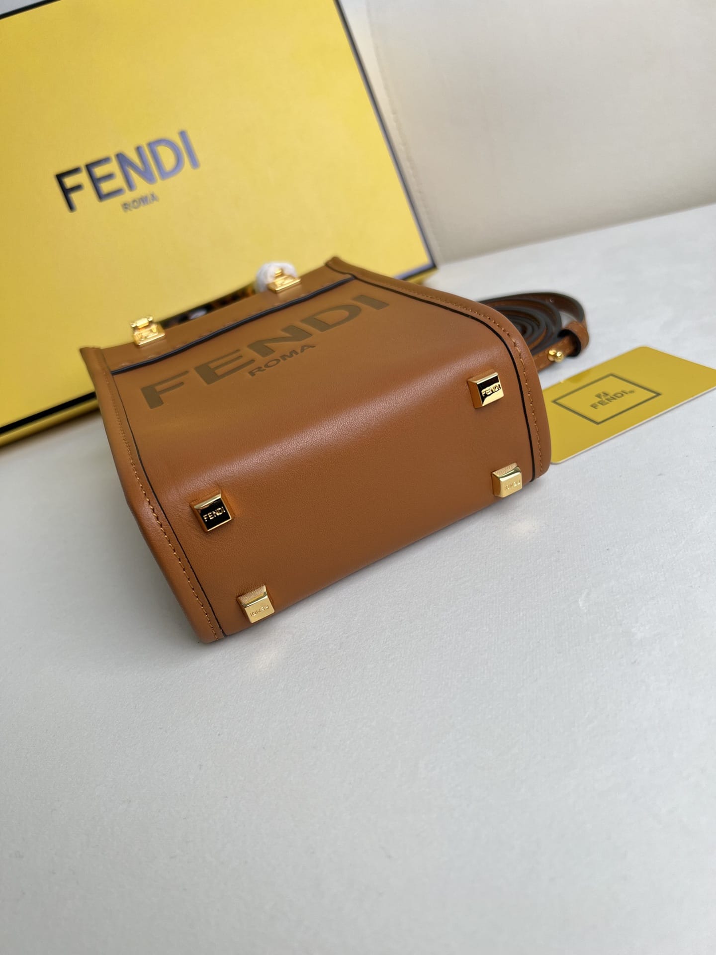 FENDI Mini Sunshine Shopper Brown Leather Bag