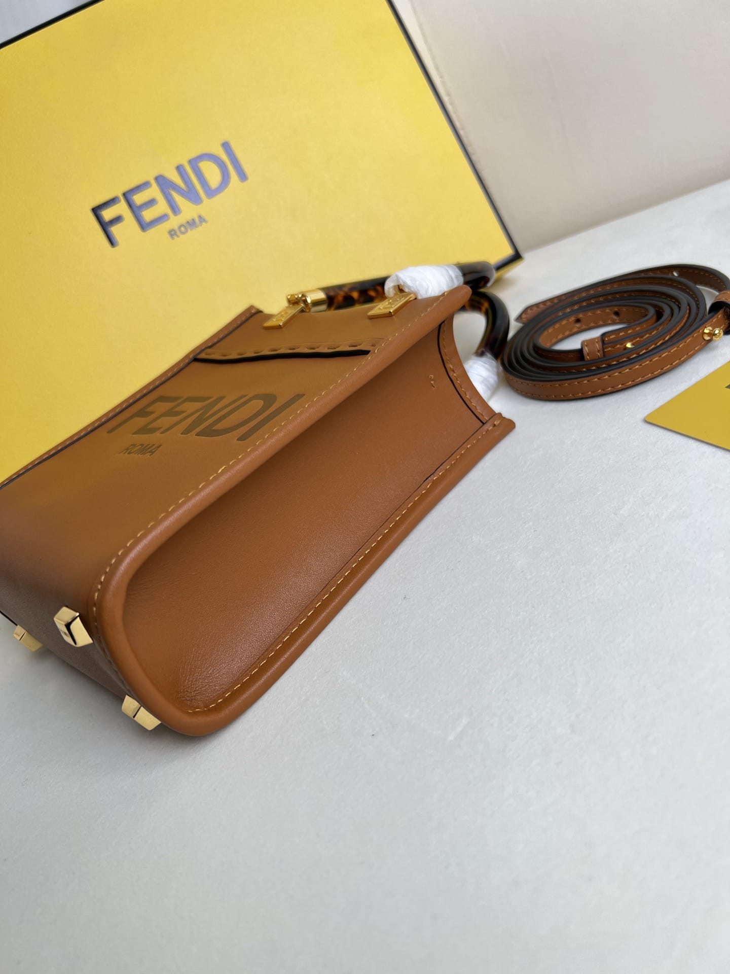 FENDI Mini Sunshine Shopper Brown Leather Bag