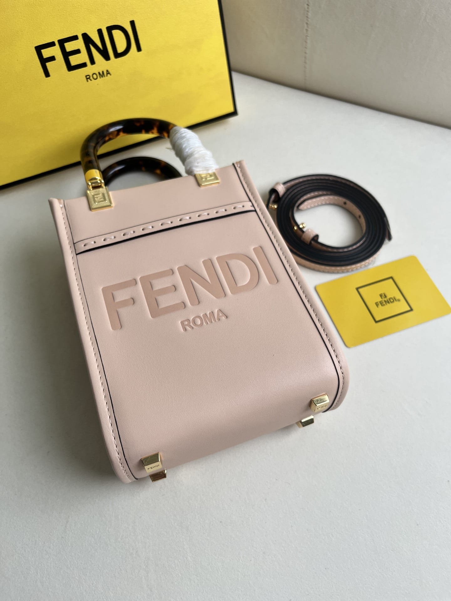 FENDI Mini Sunshine Shopper Pink Leather Bag