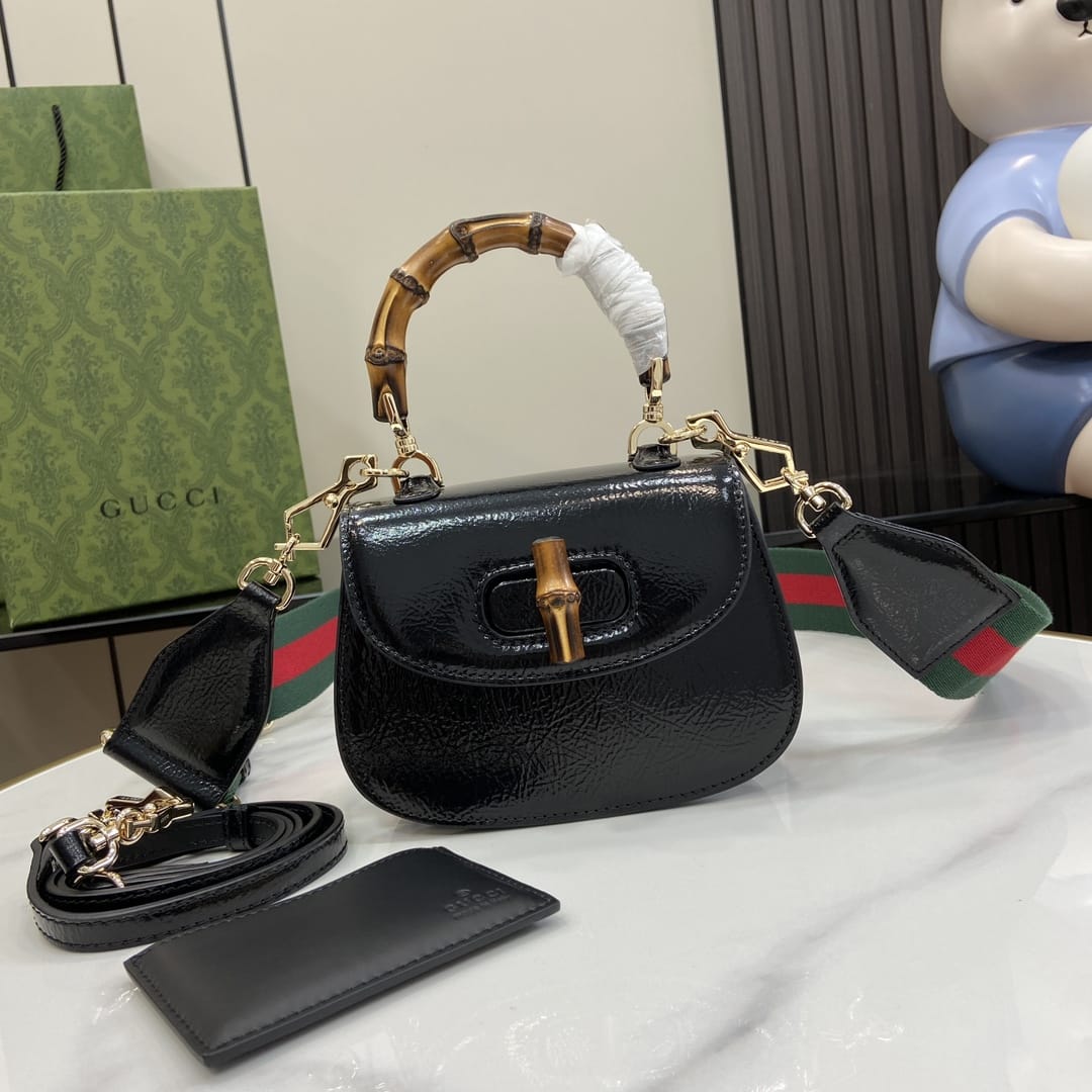 GUCCI Bamboo 1947 Mini Top Handle Bag - Black Leather