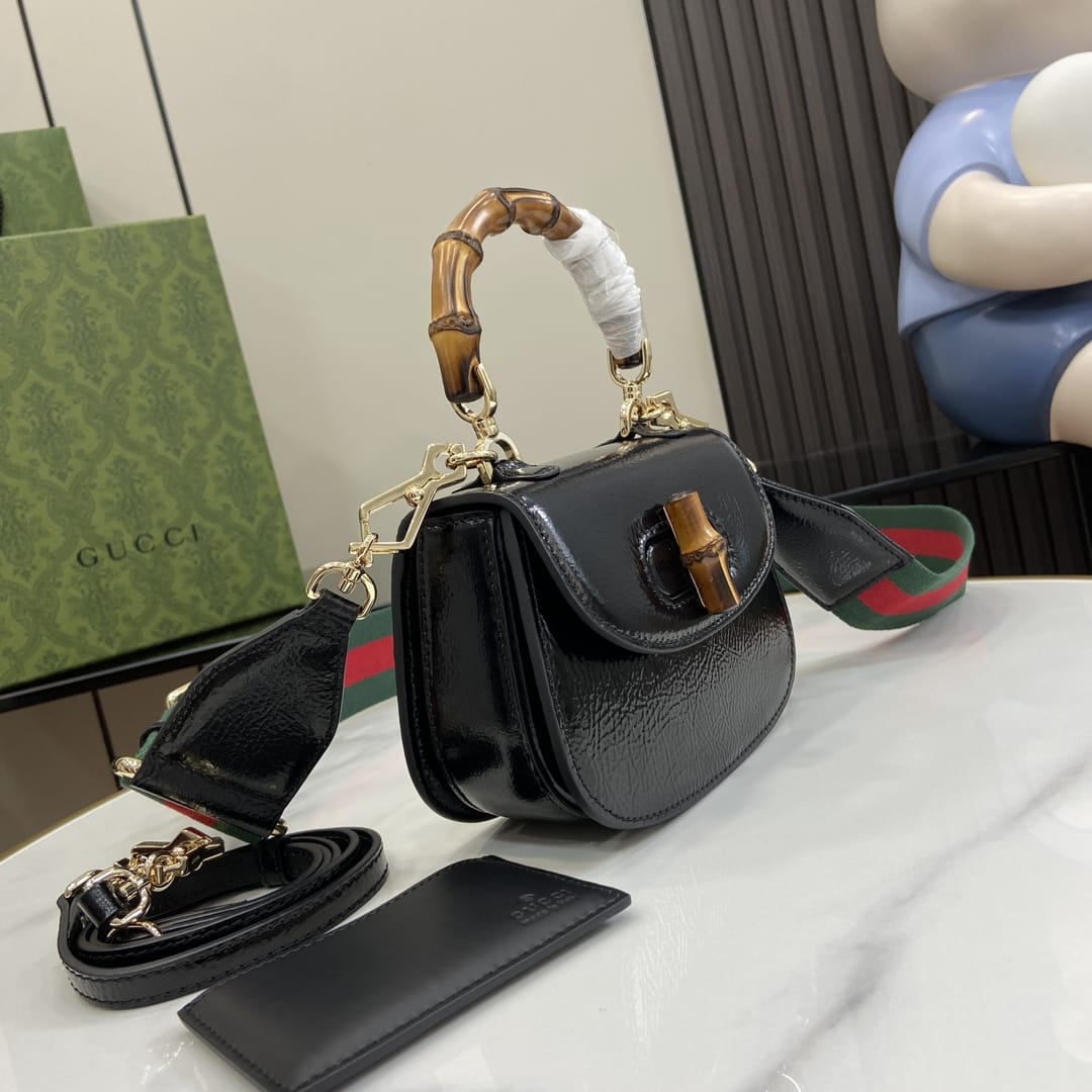 GUCCI Bamboo 1947 Mini Top Handle Bag - Black Leather