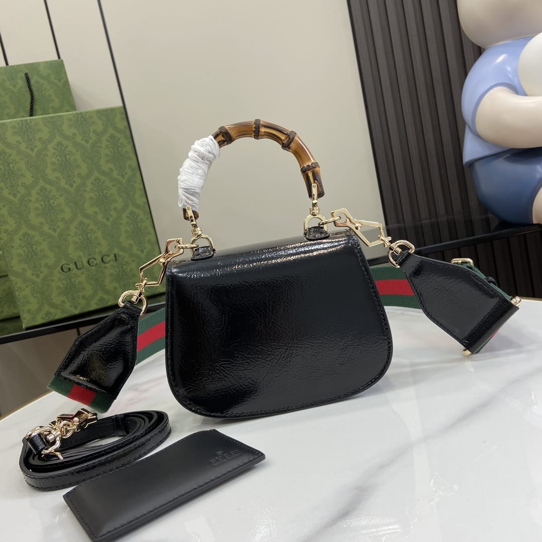 GUCCI Bamboo 1947 Mini Top Handle Bag - Black Leather