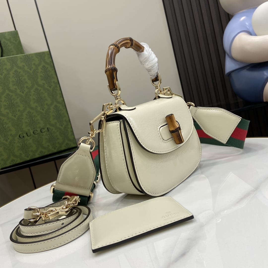 GUCCI Bamboo 1947 Mini Top Handle Bag - White Leather