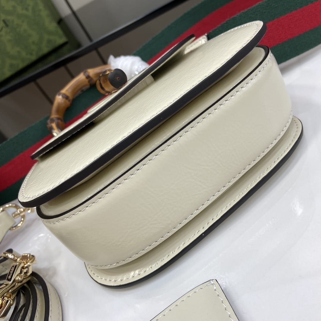 GUCCI Bamboo 1947 Mini Top Handle Bag - White Leather