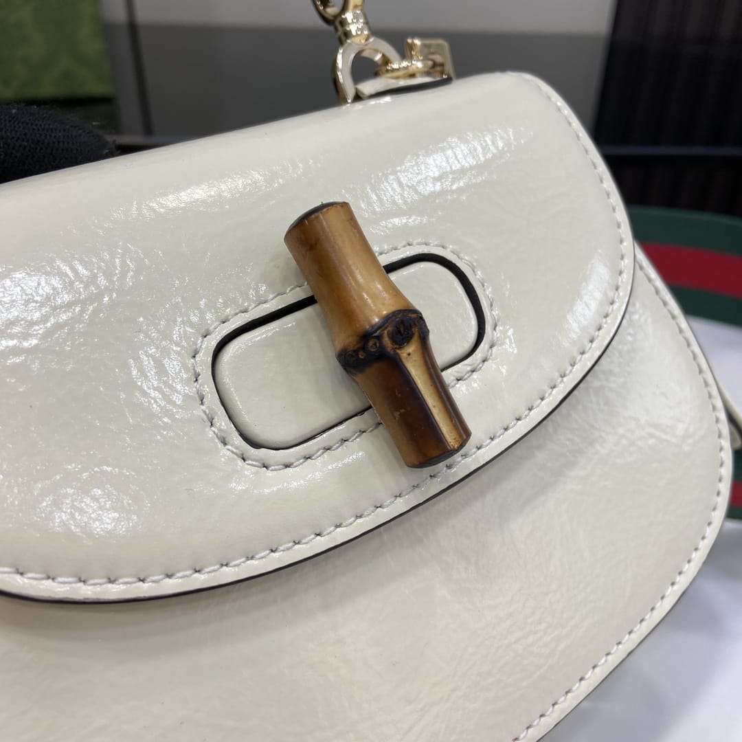 GUCCI Bamboo 1947 Mini Top Handle Bag - White Leather