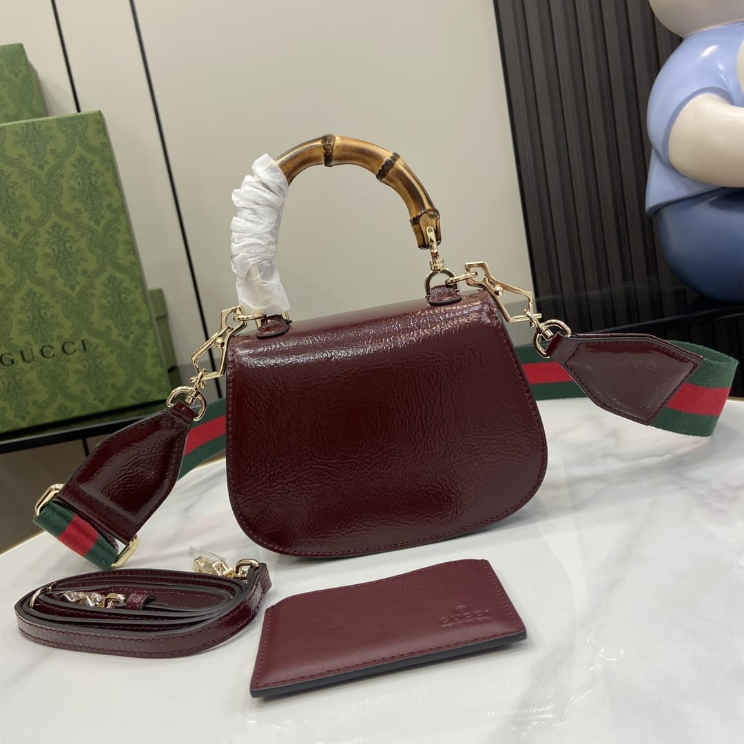 GUCCI Bamboo 1947 Mini Top Handle Bag - Red Leather