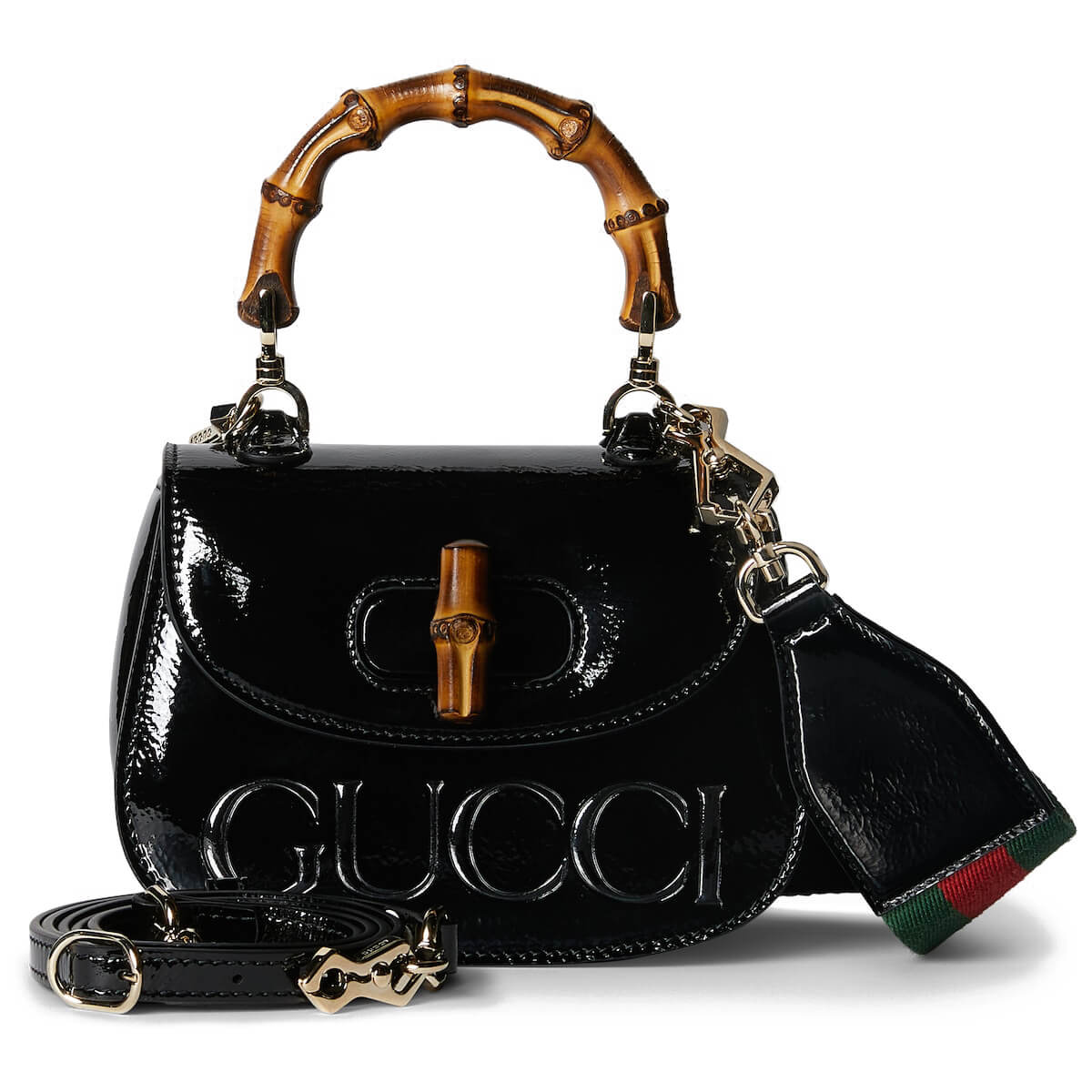 GUCCI Bamboo 1947 Mini Top Handle Bag with GUCCI Logo - Black Leather