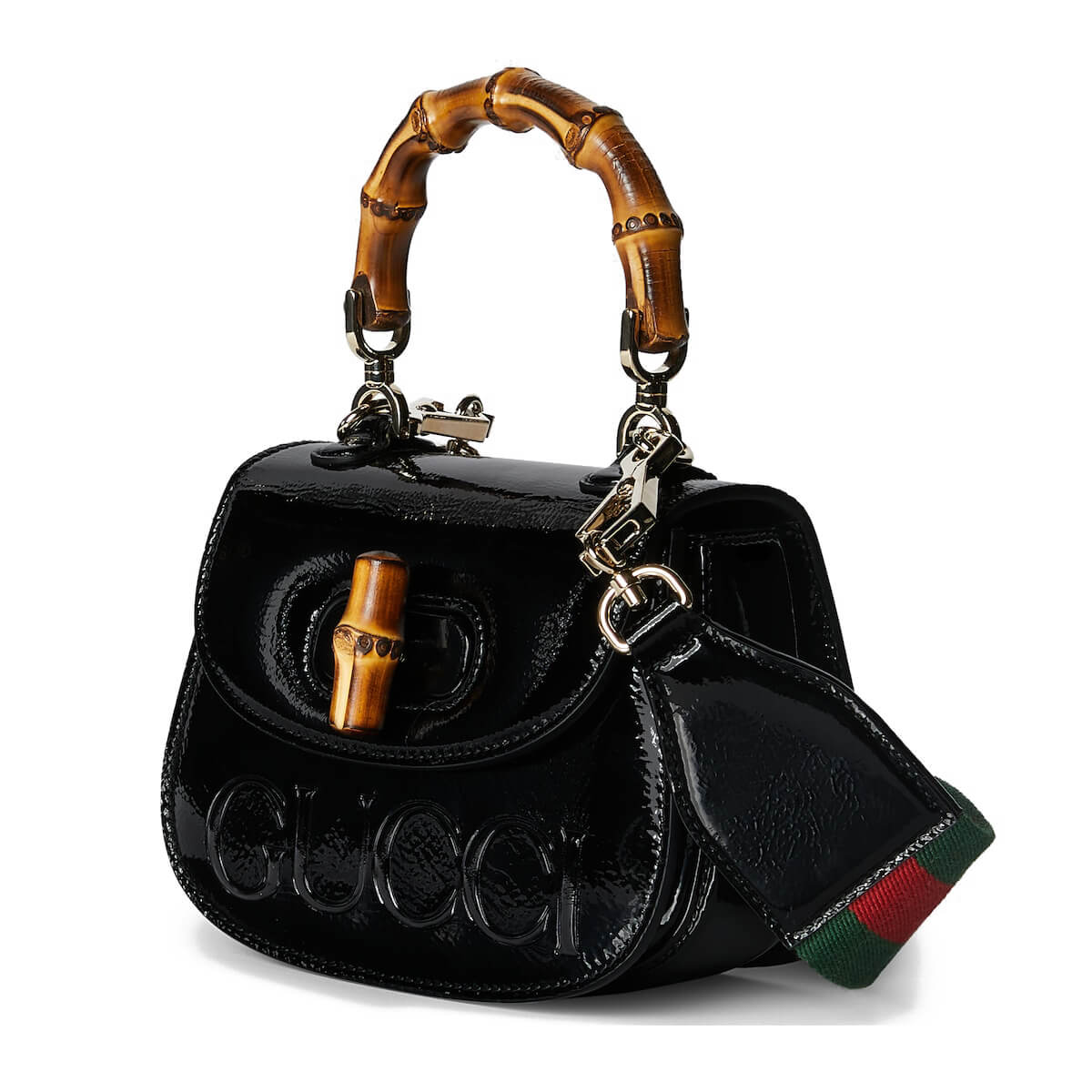 GUCCI Bamboo 1947 Mini Top Handle Bag with GUCCI Logo - Black Leather