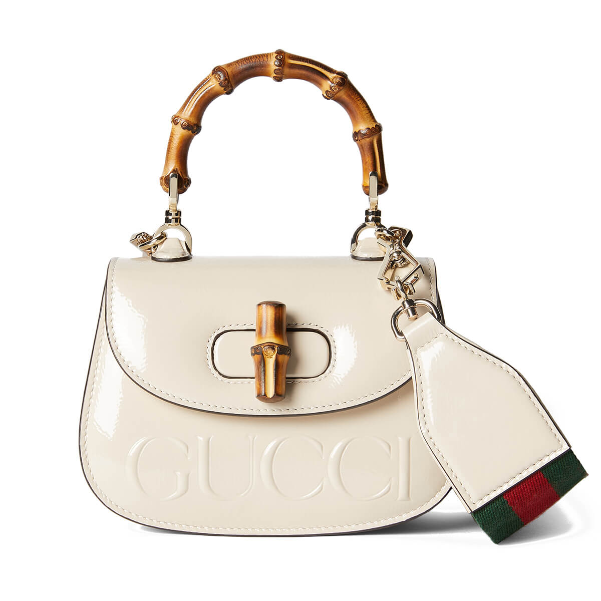 GUCCI Bamboo 1947 Mini Top Handle Bag with GUCCI Logo - White Leather