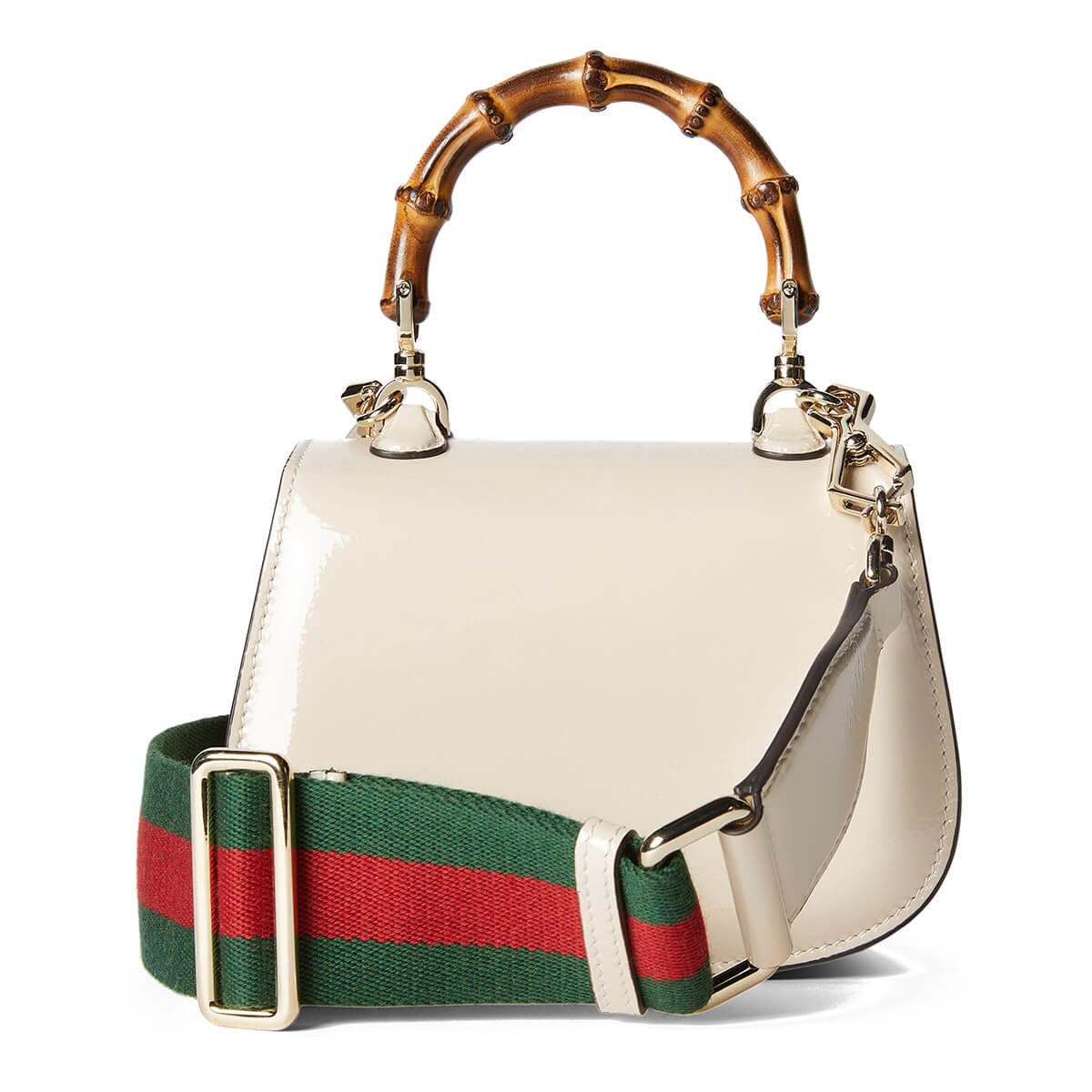 GUCCI Bamboo 1947 Mini Top Handle Bag with GUCCI Logo - White Leather