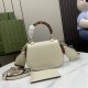 GUCCI Bamboo 1947 Mini Top Handle Bag with GUCCI Logo - White Leather