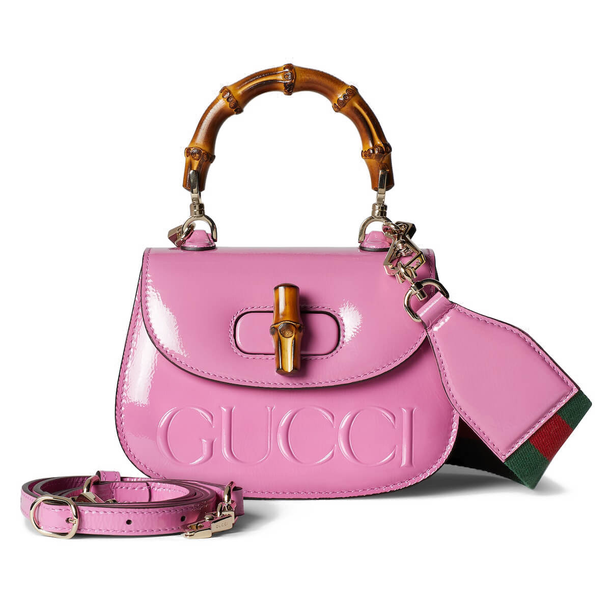 GUCCI Bamboo 1947 Mini Top Handle Bag with GUCCI Logo - Pink Leather