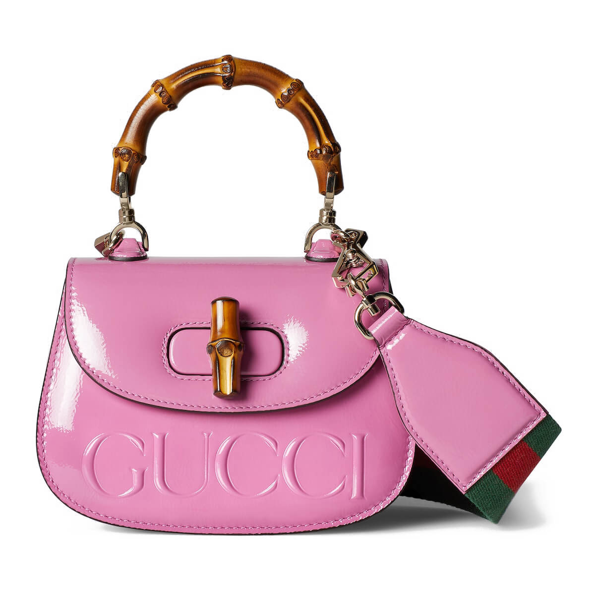 GUCCI Bamboo 1947 Mini Top Handle Bag with GUCCI Logo - Pink Leather