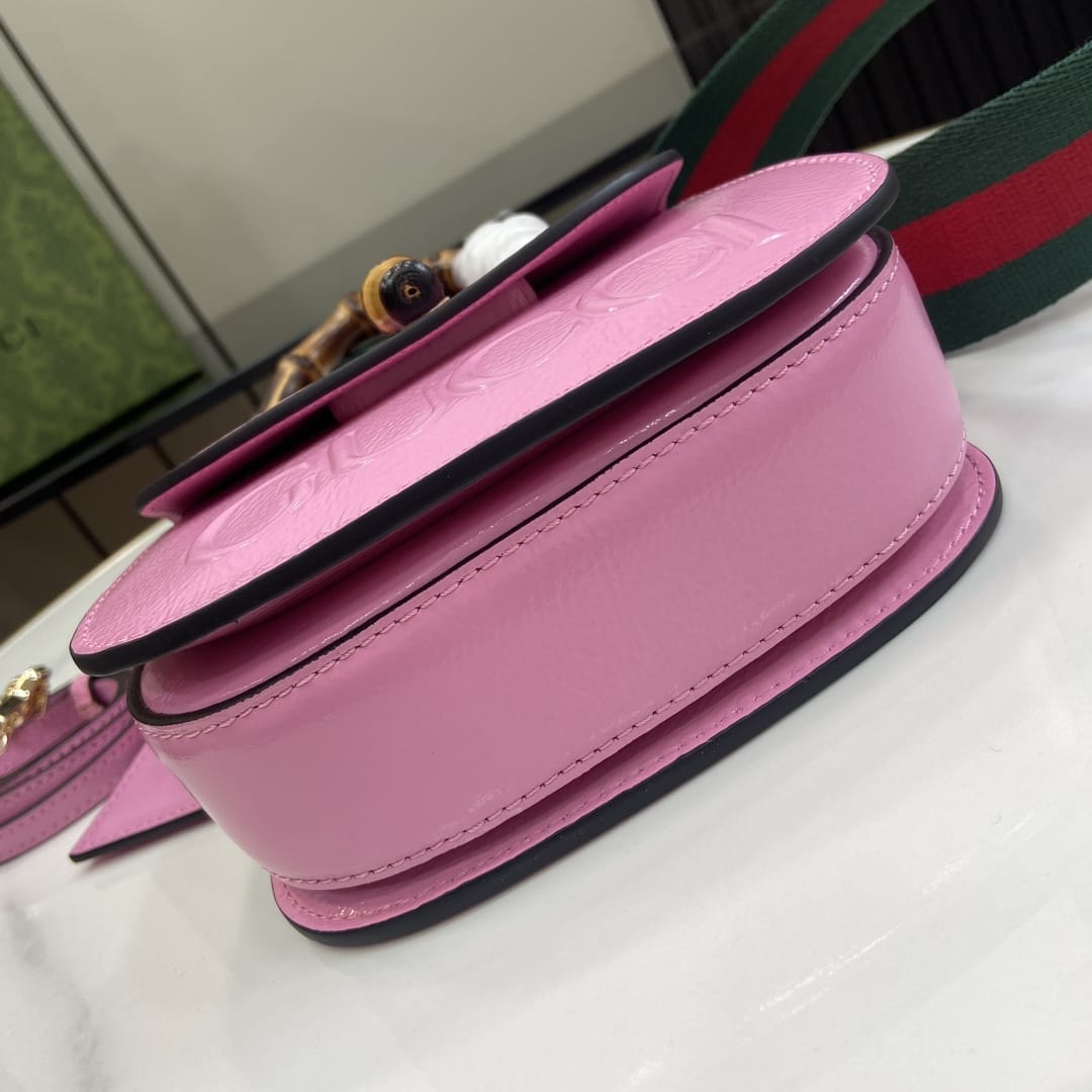 GUCCI Bamboo 1947 Mini Top Handle Bag with GUCCI Logo - Pink Leather