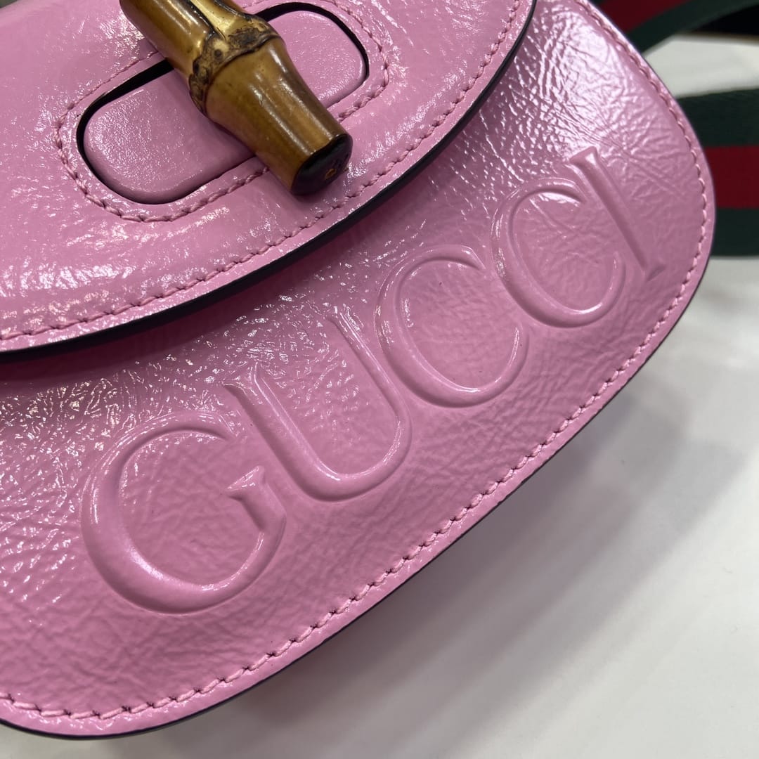 GUCCI Bamboo 1947 Mini Top Handle Bag with GUCCI Logo - Pink Leather