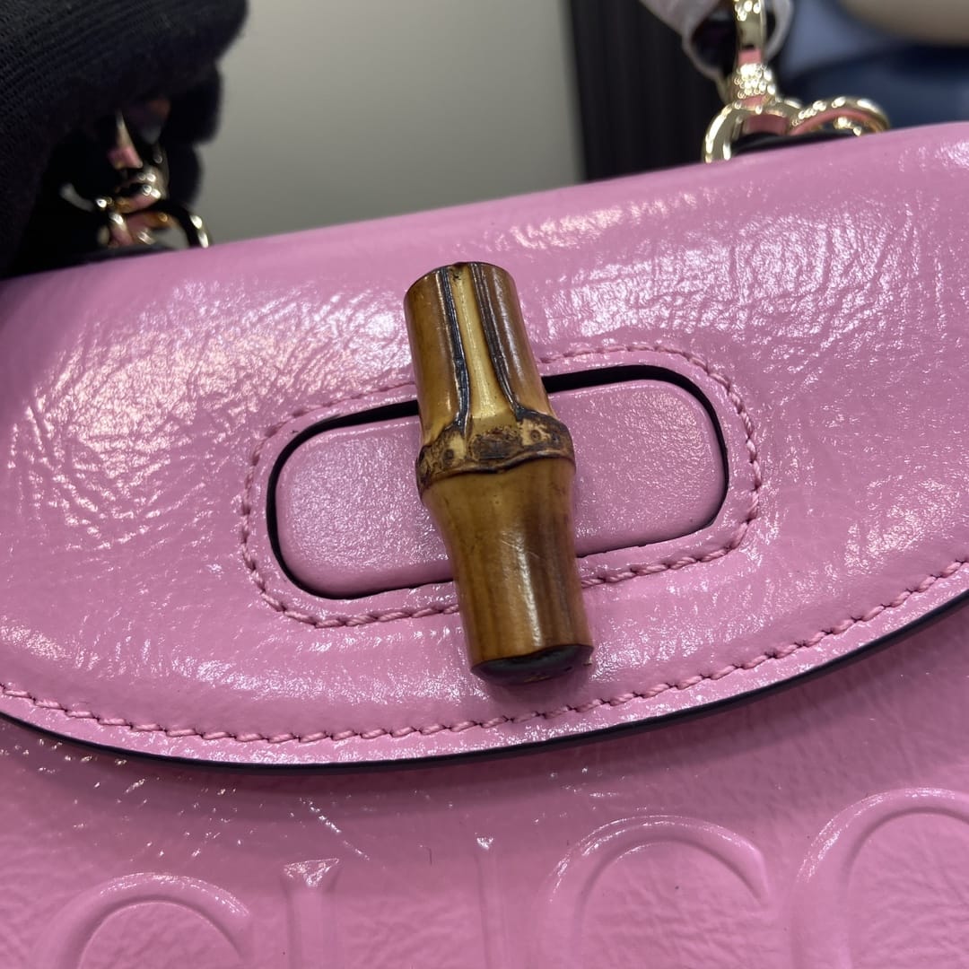 GUCCI Bamboo 1947 Mini Top Handle Bag with GUCCI Logo - Pink Leather