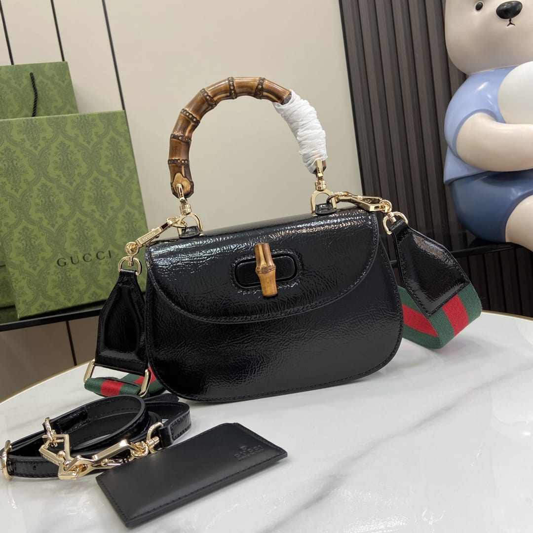 GUCCI Bamboo 1947 Small Top Handle Bag - Black Leather