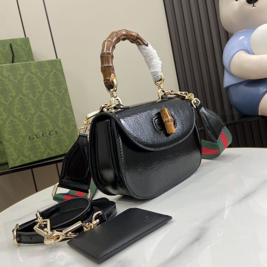 GUCCI Bamboo 1947 Small Top Handle Bag - Black Leather