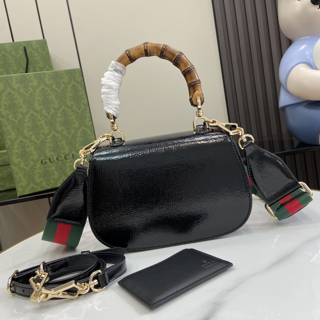 GUCCI Bamboo 1947 Small Top Handle Bag - Black Leather