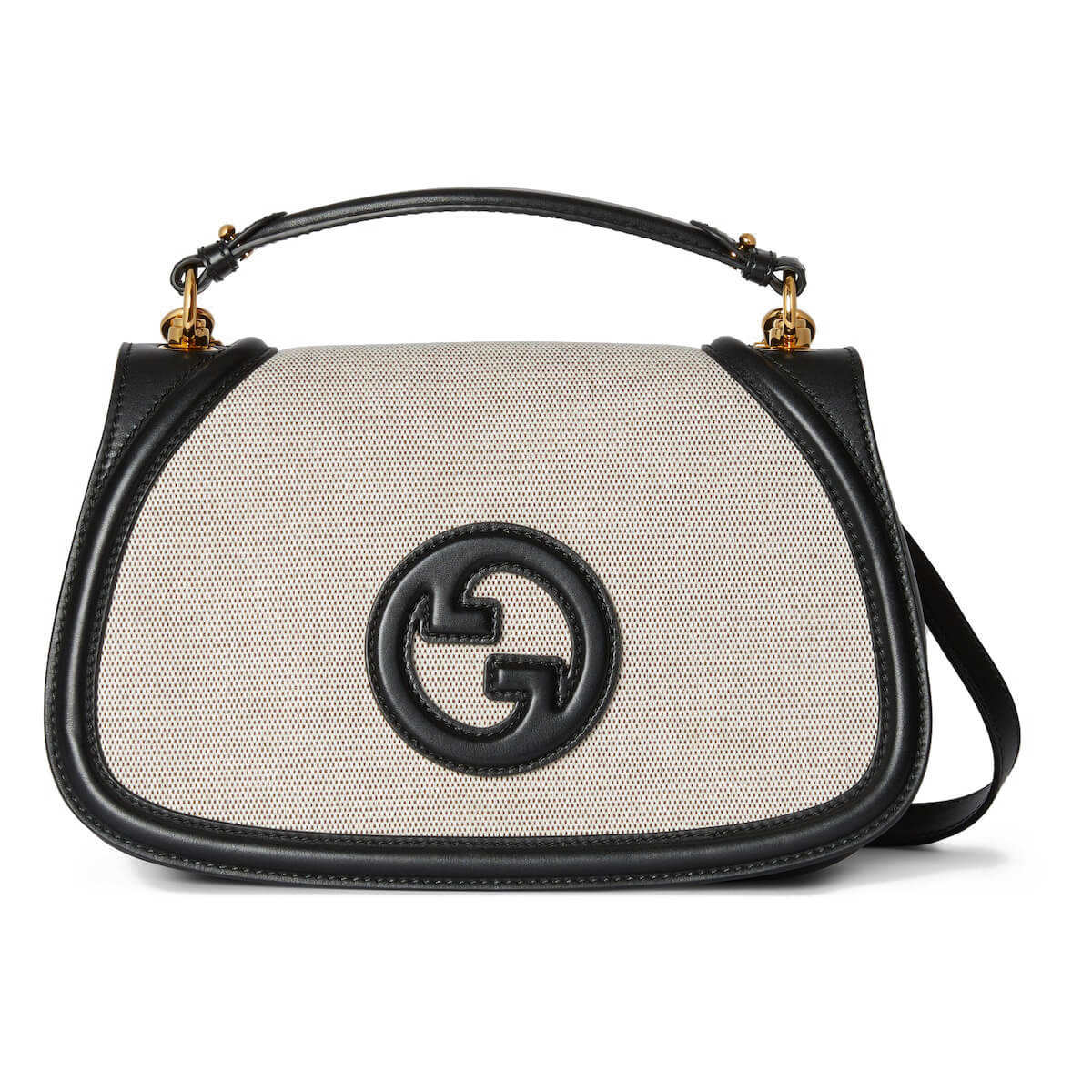 GUCCI Blondie Medium Top Handle Bag - Natural Canvas & Black Leather