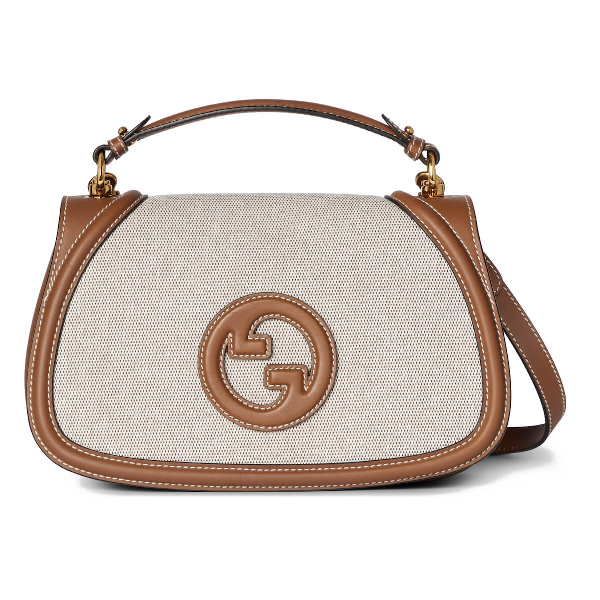 GUCCI Blondie Medium Top Handle Bag - Natural Canvas & Brown Leather