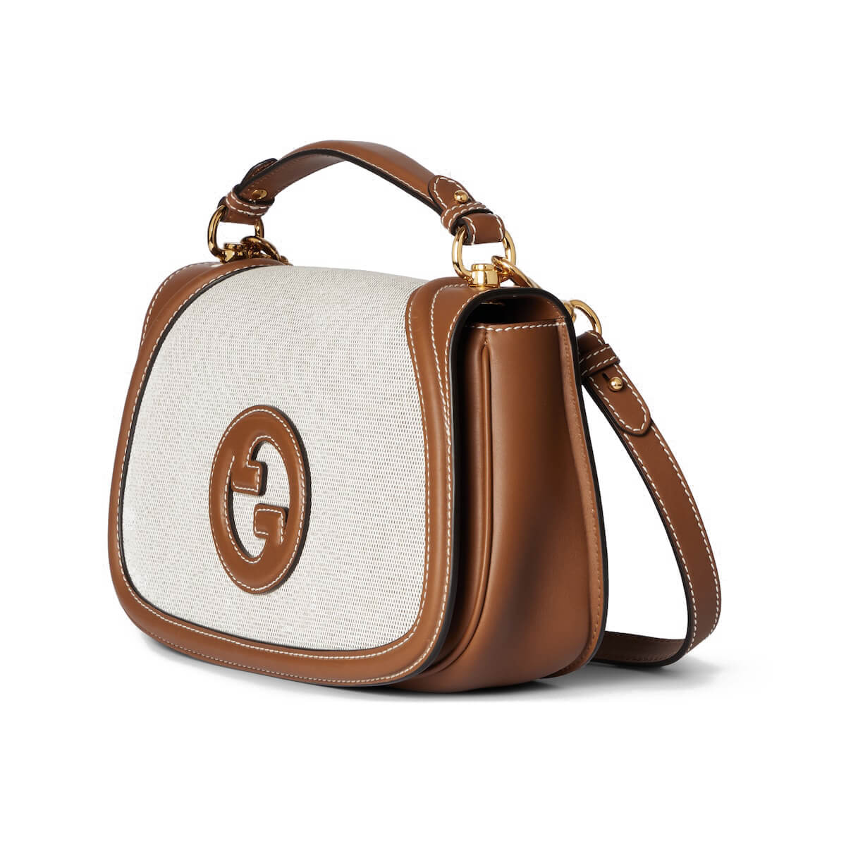 GUCCI Blondie Medium Top Handle Bag - Natural Canvas & Brown Leather