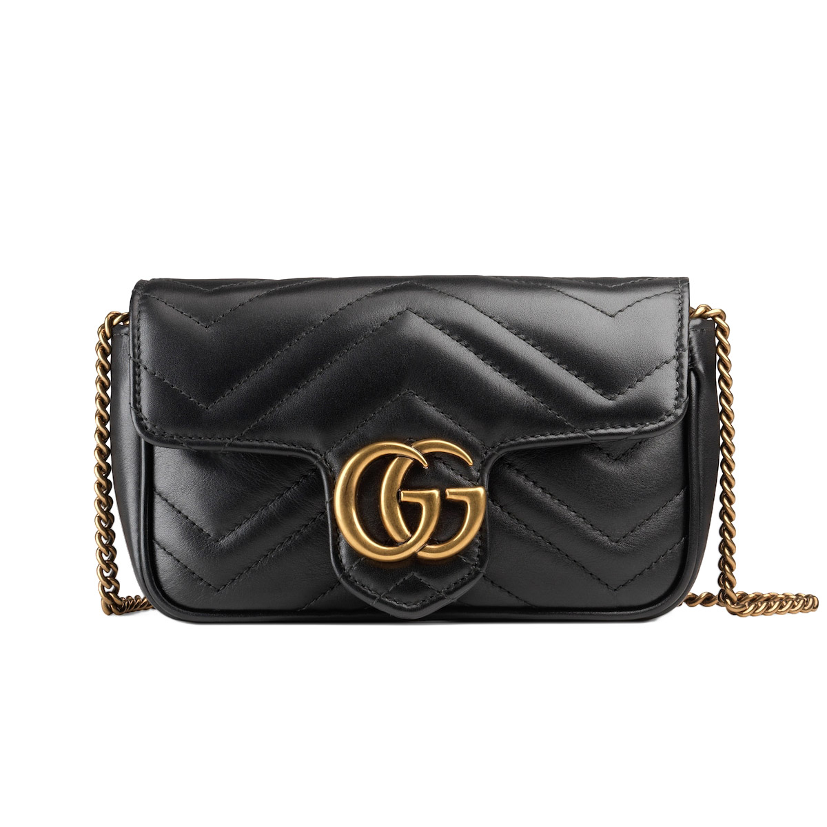 GUCCI GG Marmont Super Mini Shoulder Bag - Black Leather