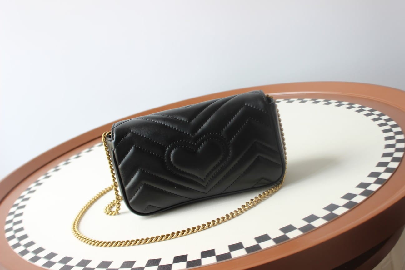 GUCCI GG Marmont Super Mini Shoulder Bag - Black Leather