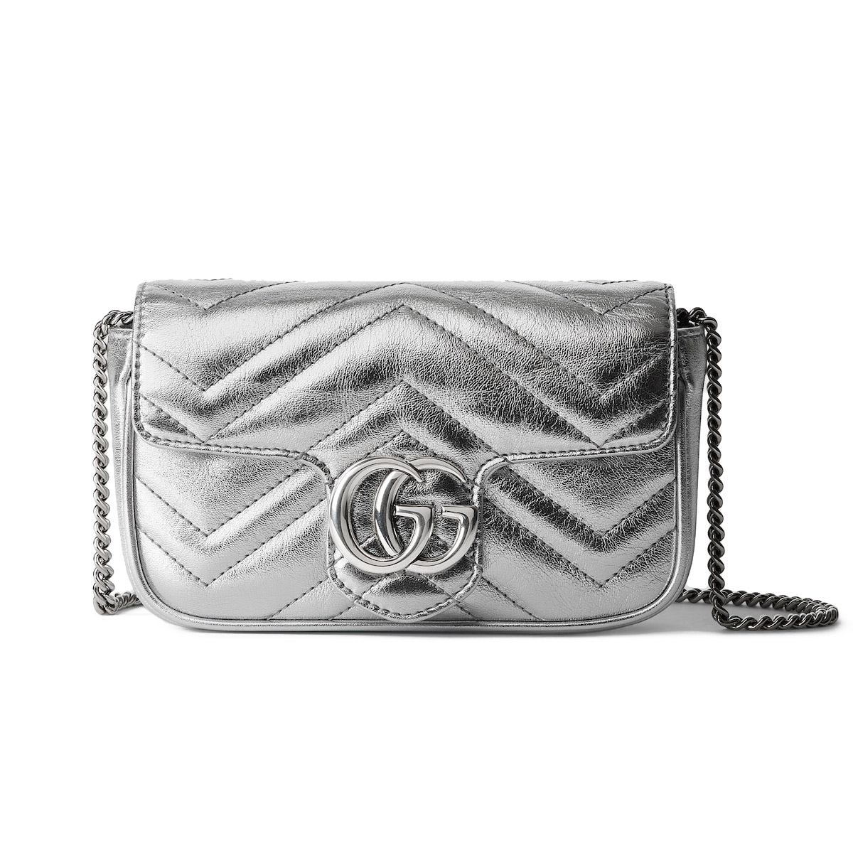 GUCCI GG Marmont Super Mini Shoulder Bag - Silver Leather