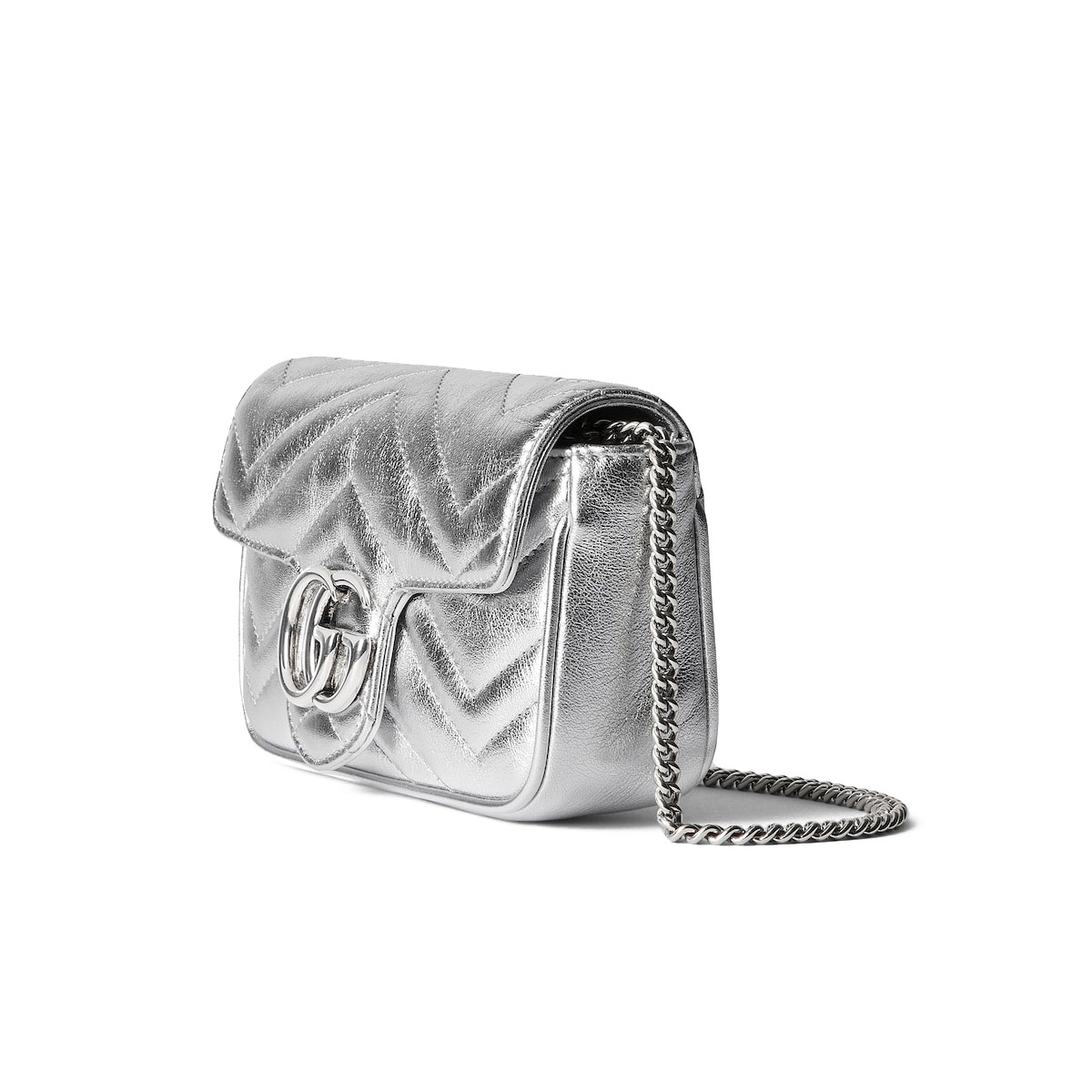 GUCCI GG Marmont Super Mini Shoulder Bag - Silver Leather