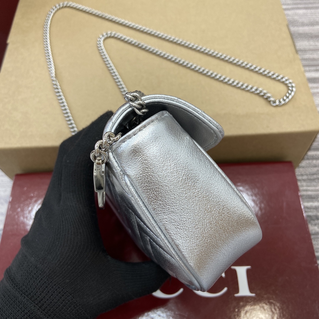 GUCCI GG Marmont Super Mini Shoulder Bag - Silver Leather