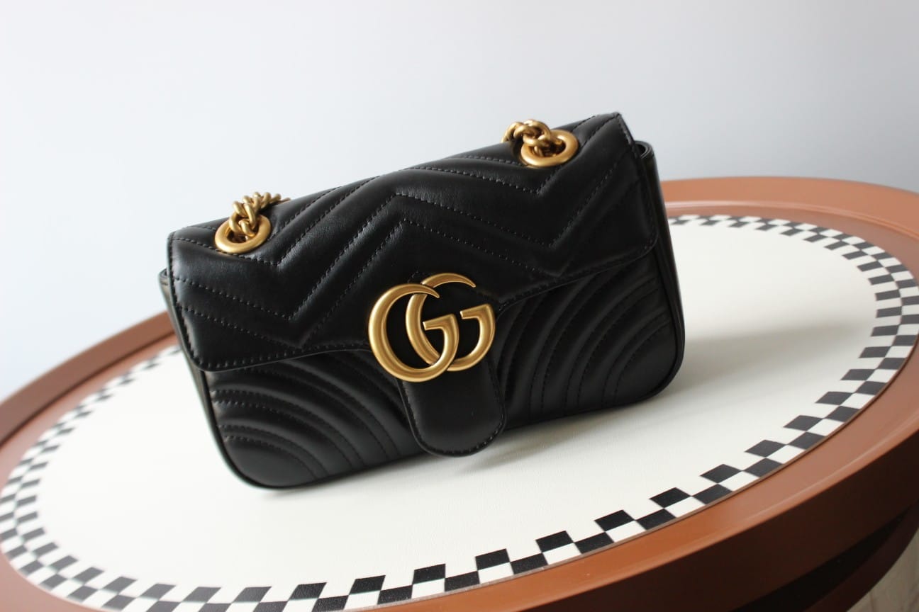 GUCCI GG Marmont Mini Shoulder Bag - Black Leather