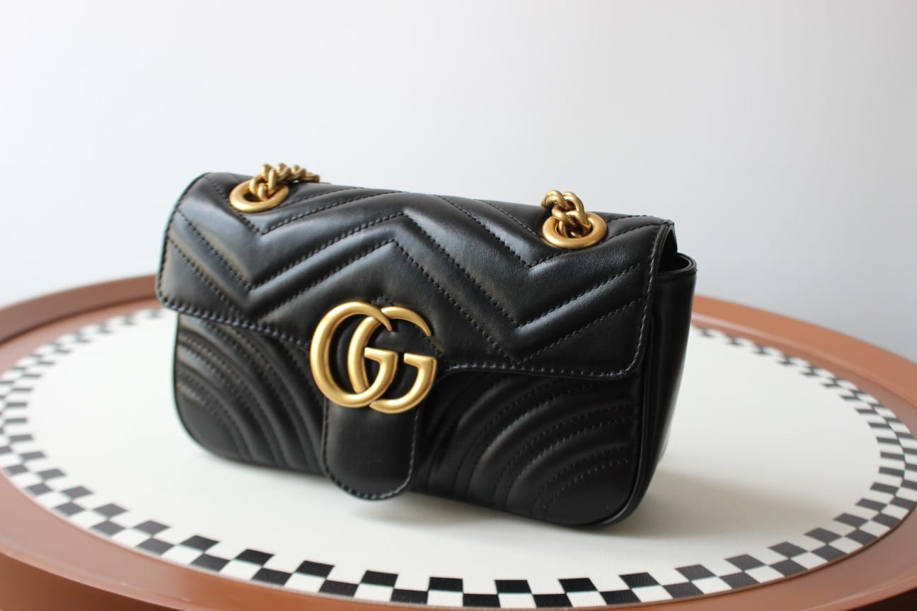 GUCCI GG Marmont Mini Shoulder Bag - Black Leather