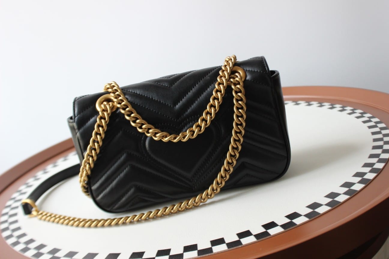 GUCCI GG Marmont Mini Shoulder Bag - Black Leather