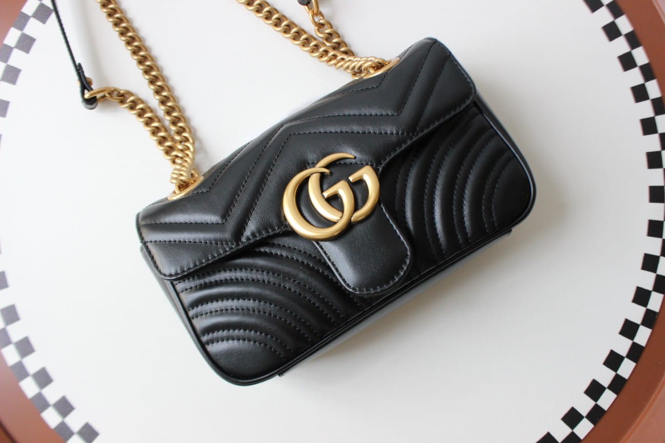 GUCCI GG Marmont Mini Shoulder Bag - Black Leather