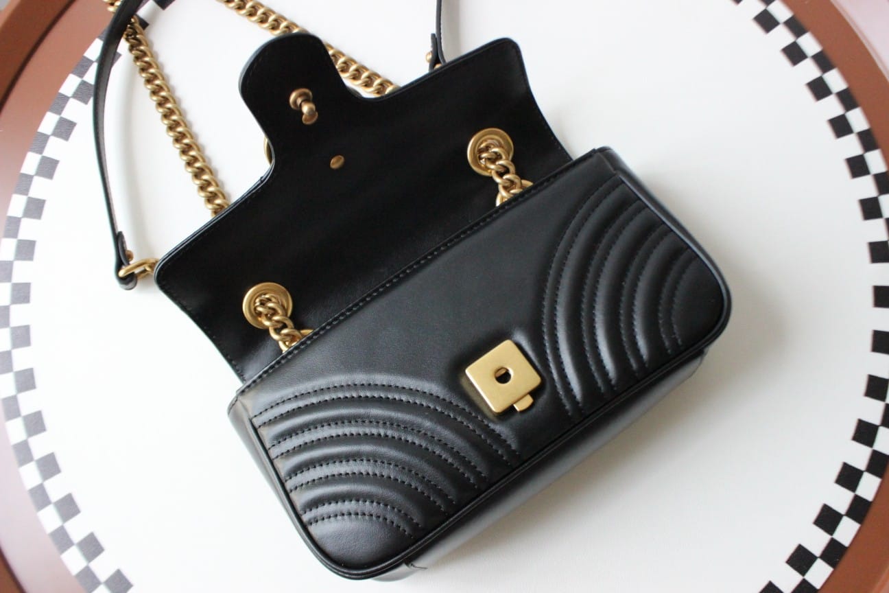 GUCCI GG Marmont Mini Shoulder Bag - Black Leather