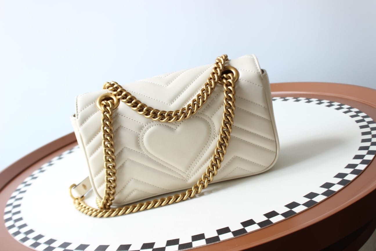 GUCCI GG Marmont Mini Shoulder Bag - White Leather