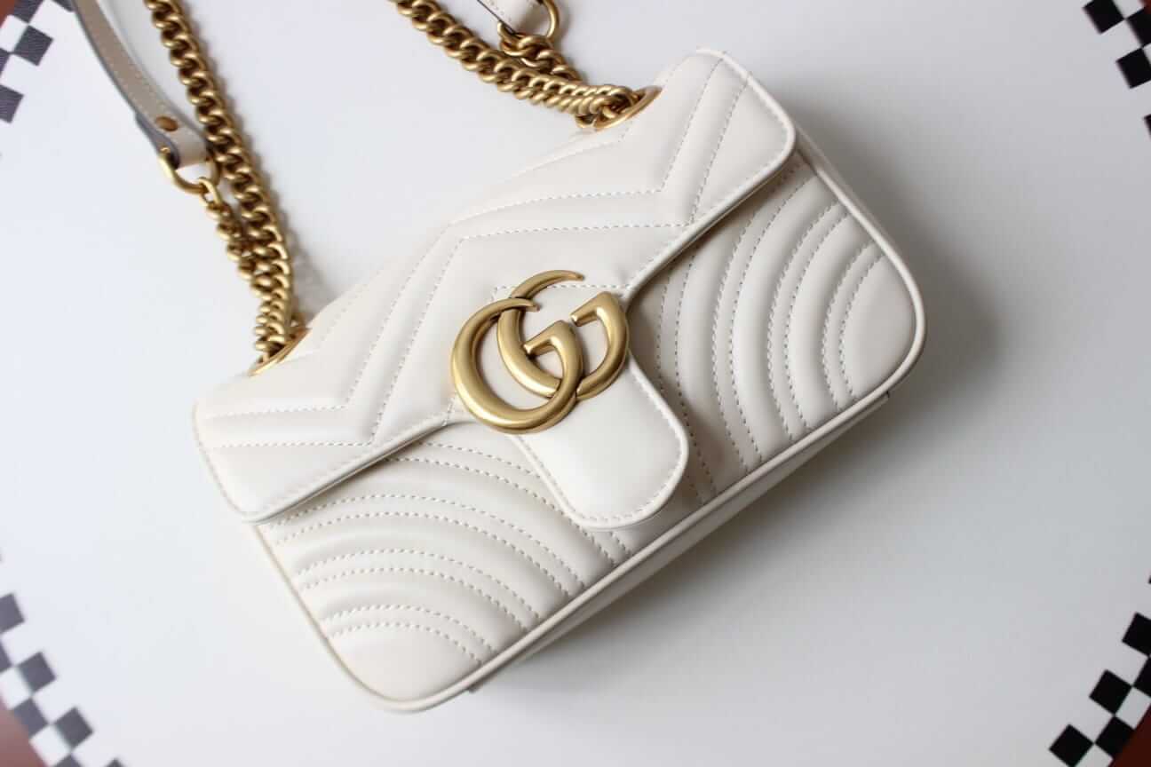 GUCCI GG Marmont Mini Shoulder Bag - White Leather