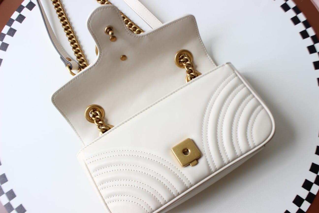 GUCCI GG Marmont Mini Shoulder Bag - White Leather