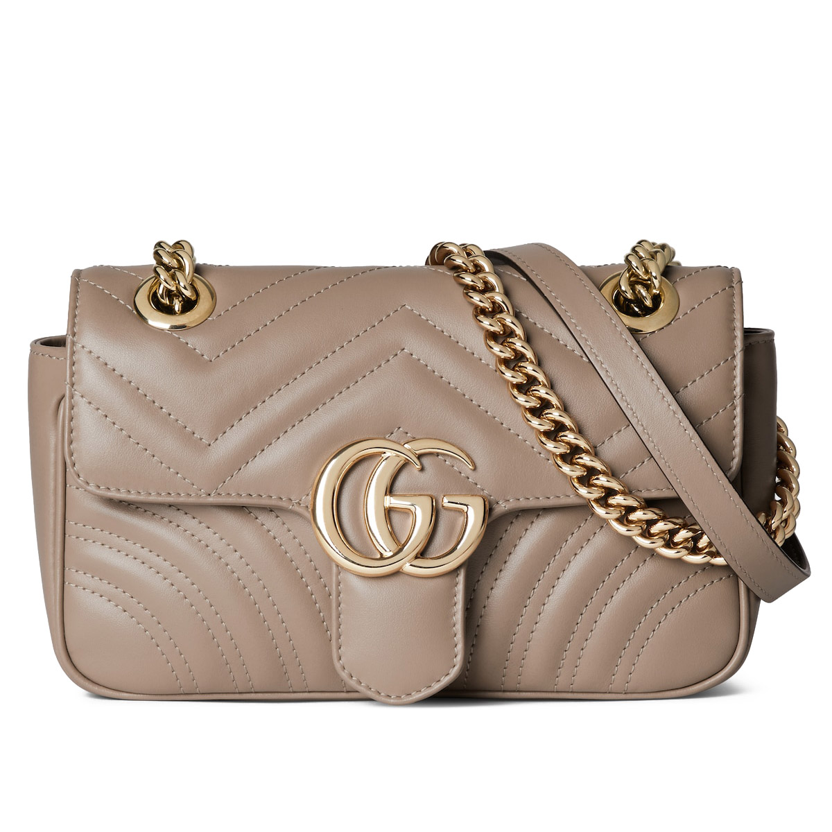 GUCCI GG Marmont Mini Shoulder Bag - Taupe Leather