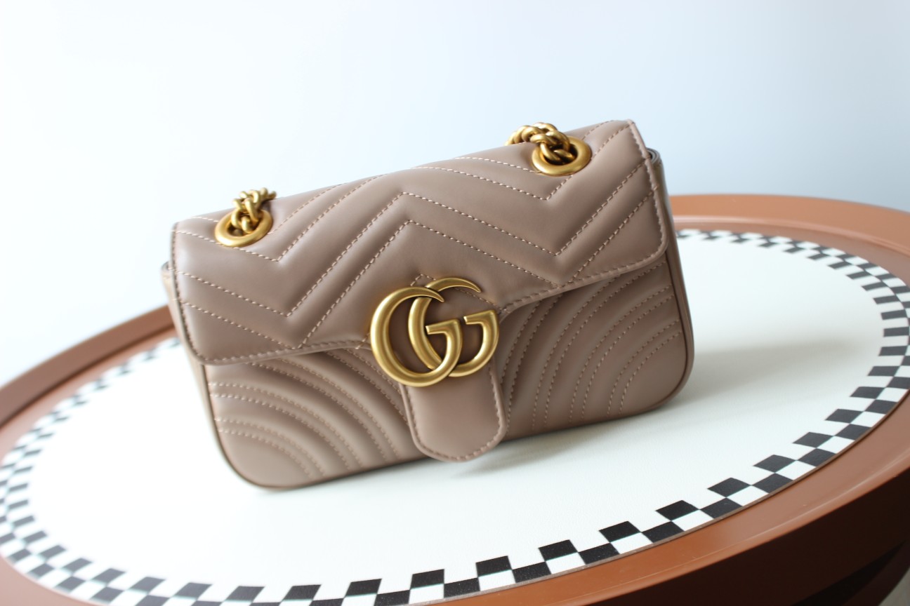 GUCCI GG Marmont Mini Shoulder Bag - Taupe Leather