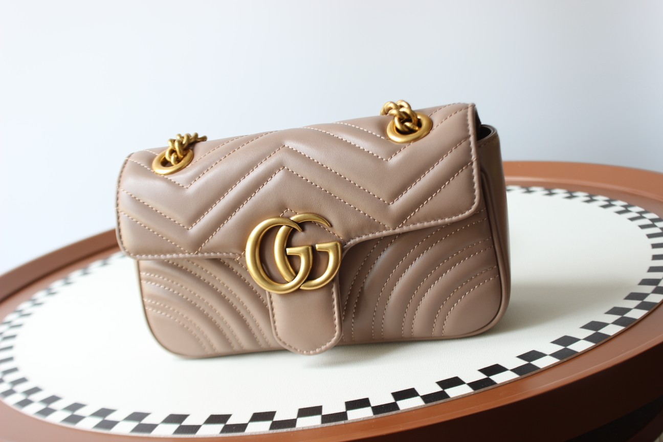 GUCCI GG Marmont Mini Shoulder Bag - Taupe Leather