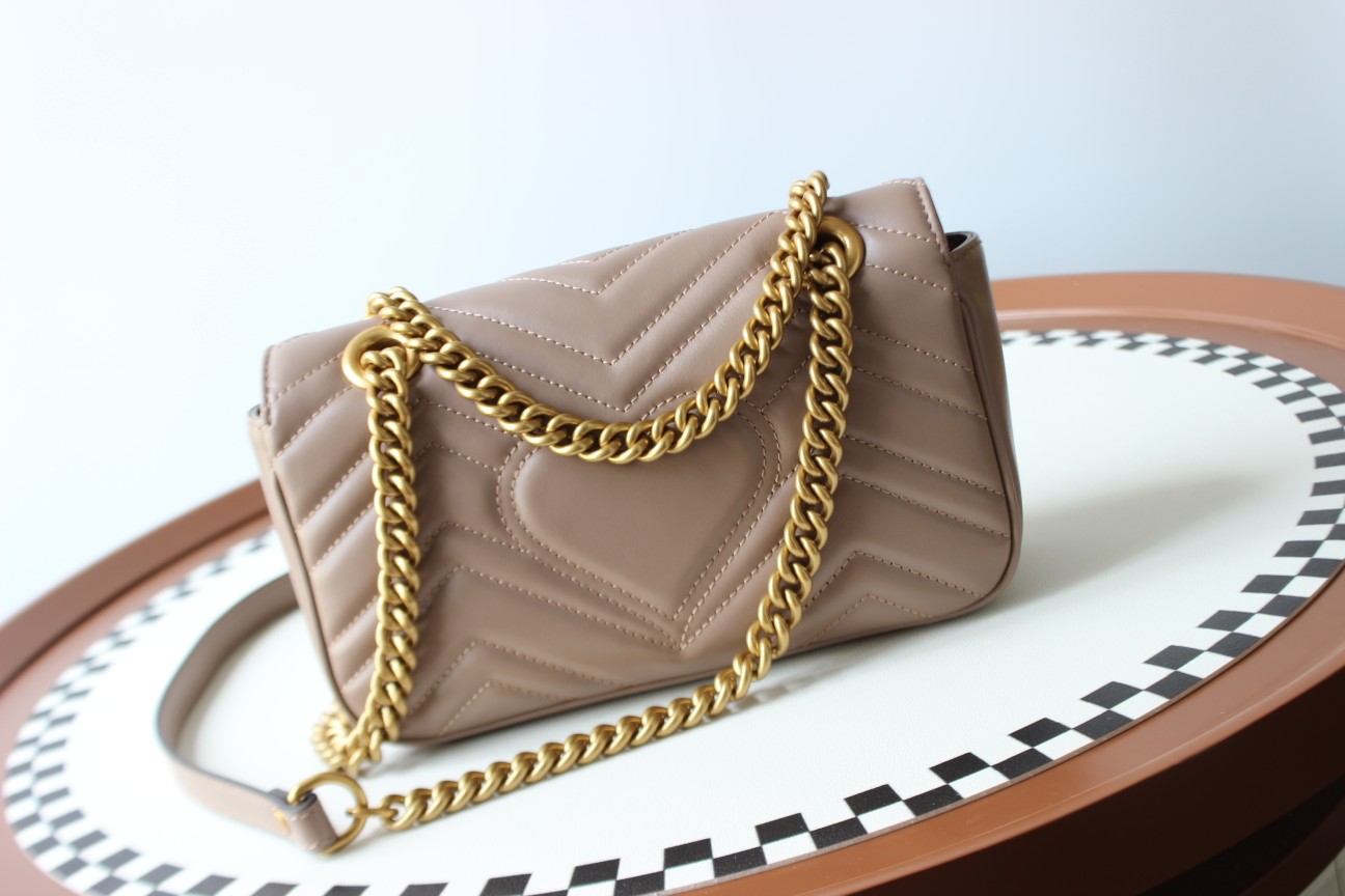 GUCCI GG Marmont Mini Shoulder Bag - Taupe Leather