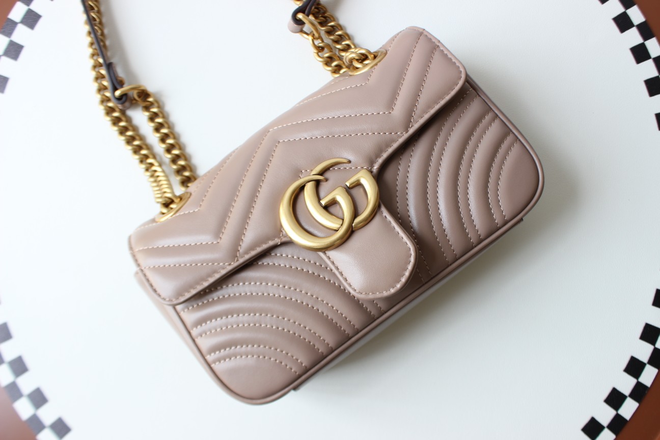 GUCCI GG Marmont Mini Shoulder Bag - Taupe Leather