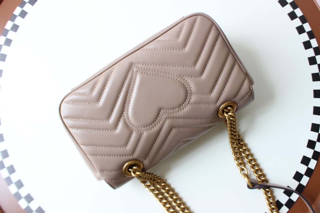 GUCCI GG Marmont Mini Shoulder Bag - Taupe Leather